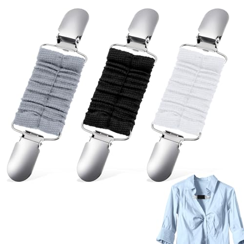 Bewudy 5 Stück Clips für Kleidung, Elastischer Kleid Cinch Clip Unisex Einfache Cardigan Clips Pullover Clips Taillenmieder Clip Kragen Clip Hemd Brosche Clip für Pullover Hemden(Schwarz+Weiß+Grau) von Bewudy