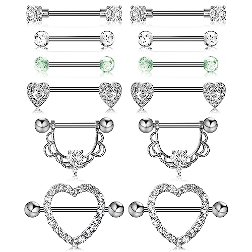 Bewudy 6 Paare Nippel-Ringe Body-Piercing-Schmuck für Frauen Barbells Damen (Silber) von Bewudy