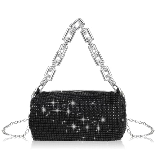 Bewudy Abendtasche Damen Clutch, Glitzer Abendtasche, Strasssteine Clutches, Kettentasche Handtasche Schultertaschen für Hochzeit Date Party Bankett Feiertage(schwarz) von Bewudy