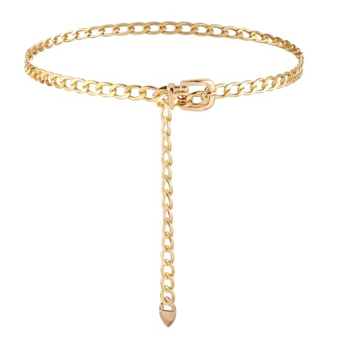 Bewudy Taillenkette aus Metall, Damen Gürtel, Einstellbar Taillenkette Verstellbare Metall Körper Glieder Gürtel Body Link Gürtel Mode Taillen Gürtel für Jeanskleider (Gold) von Bewudy