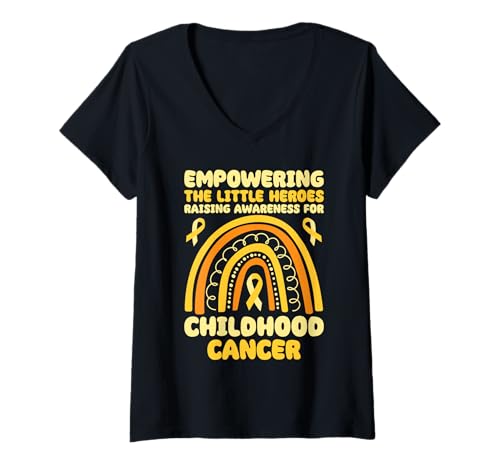 Damen Childhood Cancer Empowering The Little Heroes T-Shirt mit V-Ausschnitt Damen Childhood Cancer Empowering The Little Heroes T-Shirt mit V-Ausschnitt von Bewusstsein schaffen: Childhood Cancer Awareness
