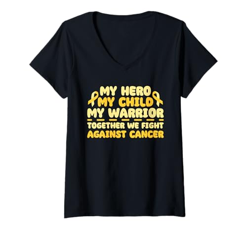 Damen Childhood Cancer My Hero My Child My Warrior T-Shirt mit V-Ausschnitt Damen Childhood Cancer My Hero My Child My Warrior T-Shirt mit V-Ausschnitt von Bewusstsein schaffen: Childhood Cancer Awareness