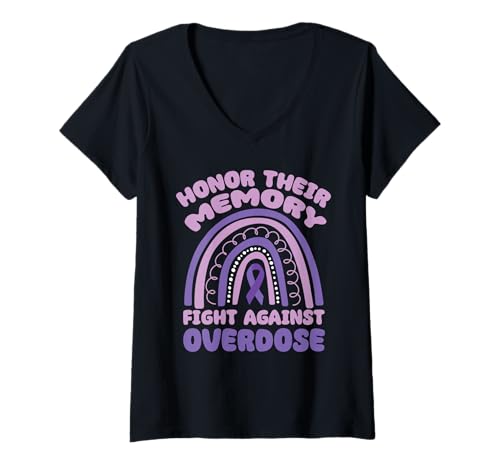 Damen Honor Their Memory, Fight Against Overdose Regenbogen T-Shirt mit V-Ausschnitt von Bewusstsein schaffen: Überdosis Familienangehörige