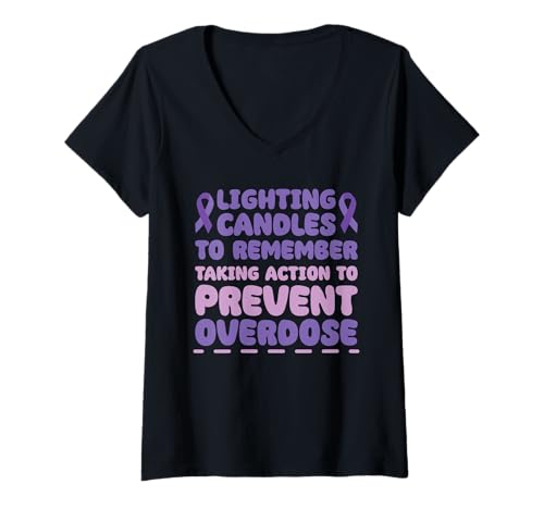 Damen Lighting Candles Remember Taking Action to Prevent Overdose T-Shirt mit V-Ausschnitt von Bewusstsein schaffen: Überdosis Familienangehörige