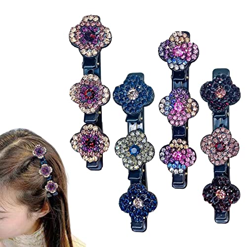 4PCS Haarspangen Damen mit klammern, Kolibri-Haarspange mit Kristallblume, vierblättriges Kleeblatt Kristall-Haarspange, Geflochtene Haarspange Modische Doppelschicht- -Haarspangen für Mädchen von Bexdug