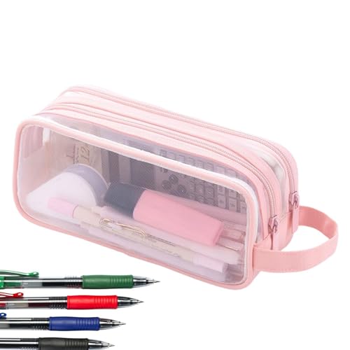 Bexdug Durchsichtiges Mesh-Federmäppchen, Gitter-Mesh-Federmäppchen, Handheld-Multifunktions-Bleistifttasche, Transparenter Schreibwaren- und Make-up-Organizer für Erwachsene und Studenten von Bexdug