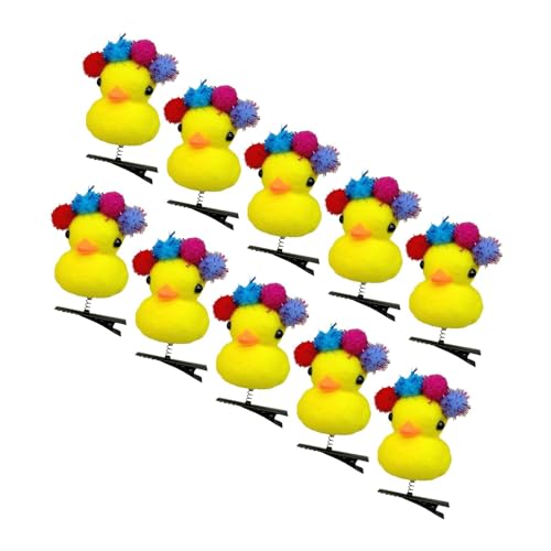 Bexdug Lustige Enten-Haarnadeln,Entenförmige Haarnadel - Gelbe Ente Plüsch Haarspangen,10 Stück Haarnadel-Cartoon-Haar-Accessoires, gelbe Entlein-Haarspange für Kinder, Frauen von Bexdug