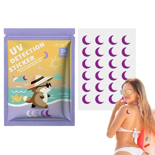 Bexdug Sonnenschutz-Erinnerungsaufkleber, UV-Erkennungsaufkleber für Sonnenschutzmittel | 24 Count SPF Sensing UV-Aufkleber | 5-fache Erinnerung an das erneute Auftragen für Kinder und Erwachsene, um von Bexdug