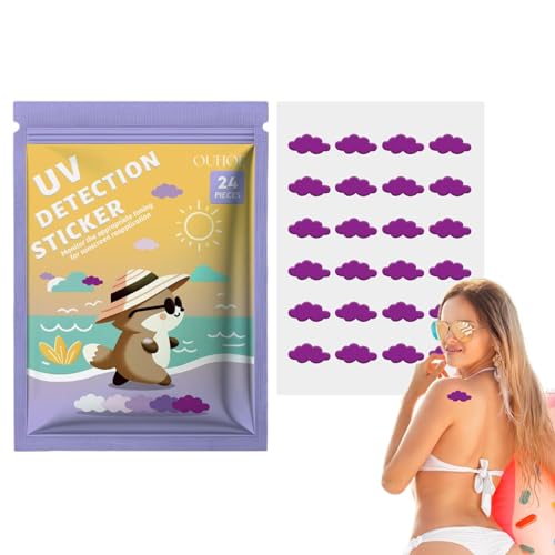 Bexdug UV-Patches für Sonnenschutzmittel, UV-Aufkleber für Sonnenschutzmittel - 24 Count SPF Sensing UV-Aufkleber | 5er-Pack Sonnenschutz-Erinnerungsaufkleber, Sonnenpflaster zur Vorbeugung von von Bexdug