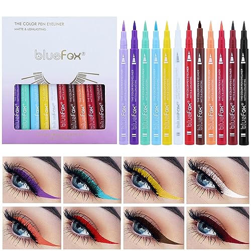 Buntes flüssiges Eyeliner-Set - Regenbogenmatte, schnell trocknende Neon-Eyeliner | Wischfester, langlebiger Regenbogen-Eyeliner, pigmentierte Eyeliner in 12 Farben für das Augen-Make-up von Bexdug von Bexdug