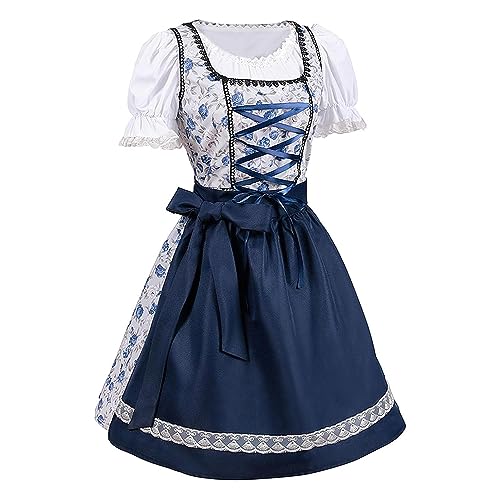 Dirndl Women's Midi Costume Dress Costume Skirt 3-Piece Dirndl Dress + Dirndl Blouse + Apron Dirndl Blue Costume Fashion Dirndl & Dirndl Sets, Dirndl Women's Midi Costume Dress Costume Skirt von Bexdug