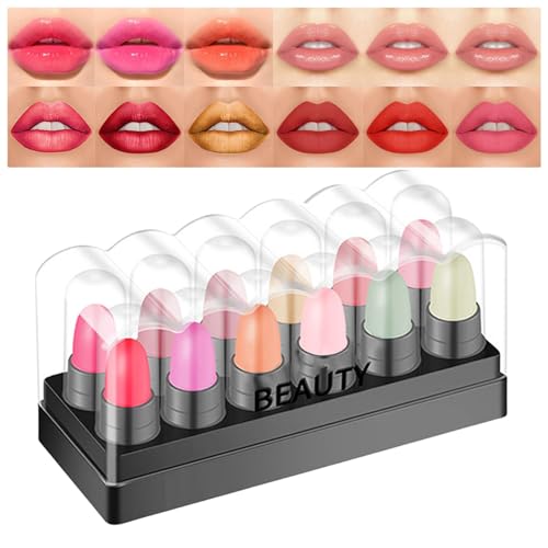 Farbwechselnder Lipgloss,Nicht klebrige Samt-Lippenessenz mit Temperaturwechsel - Lippenfleck-Make-up-Geschenk, 12 Stück natürlicher Lipgloss für die Lippenpflege, Weihnachtsgeschenk für Frauen Bexdug von Bexdug