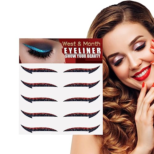 Glitzer-Eyeliner-Aufkleber - 5 Paar sofort selbstklebende Eyeliner-Schablonen mit Glitzer | Aufkleber-Eyeliner-Werkzeug, Make-up-Eyeliner-Aufkleber, geflügelte Eyeliner-Schablone für Bexdug von Bexdug