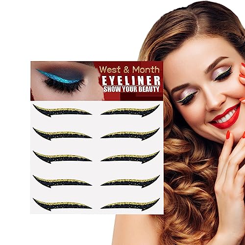 Glitzer-Eyeliner zum Aufkleben - Sparkle Instant Selbstklebende Eyeliner-Schablone 5 Paar | Aufkleber-Eyeliner-Werkzeug, Make-up-Eyeliner-Aufkleber, geflügelte Eyeliner-Schablone für Bexdug von Bexdug