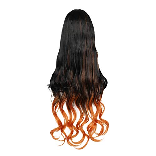 Kamado Nezuko Langes lockiges, HaarteilAnime Cosplay Perücke, Lang Schwarz Orange Lockig Perücke, Halloween Karneval Party Wig von Bexdug