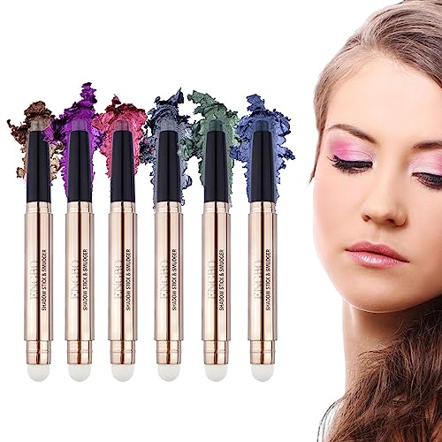 Lidschattenstiftstift,2-in-1-Lidschattenstift-Make-up, 6 Farben - Natürliches, langanhaltendes Lidschatten-Highlighter-Stick-Set für Partys und den täglichen Gebrauch Bexdug von Bexdug