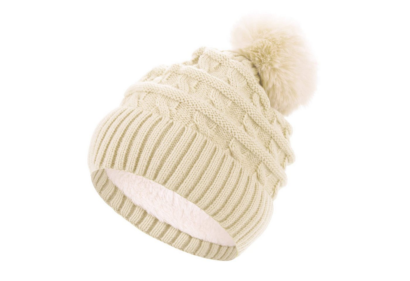 Bextsrack Bommelmütze Damen Wintermütze, Thermo-Fleece-gefütterte Mütze, Strickmütze Wollmützen mit Kunstfell-Bommel von Bextsrack