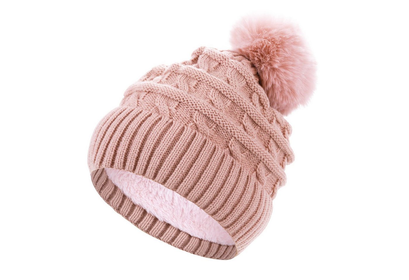 Bextsrack Bommelmütze Damen Wintermütze, Thermo-Fleece-gefütterte Mütze, Strickmütze Wollmützen mit Kunstfell-Bommel von Bextsrack