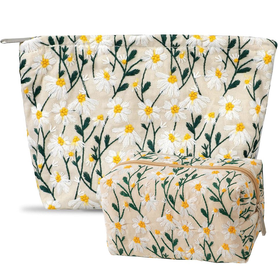 Bextsrack Kosmetiktasche Zwei Damen Kosmetiktaschen, Gänseblümchen Waschbeutel, Reißverschluss Reisekosmetiktasche, Kosmetik Aufbewahrungstasche von Bextsrack