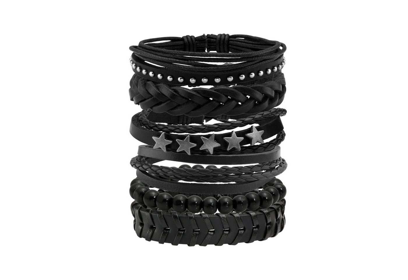 Bextsrack Lederarmband Set 4/6-teiliges Punk-Armband-Set für Herren, Schwarzes Lederarmband, Gothic geflochtener Armreif von Bextsrack