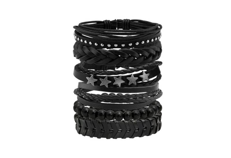 Bextsrack Lederarmband Set 4/6-teiliges Punk-Armband-Set für Herren, Schwarzes Lederarmband, Gothic geflochtener Armreif von Bextsrack