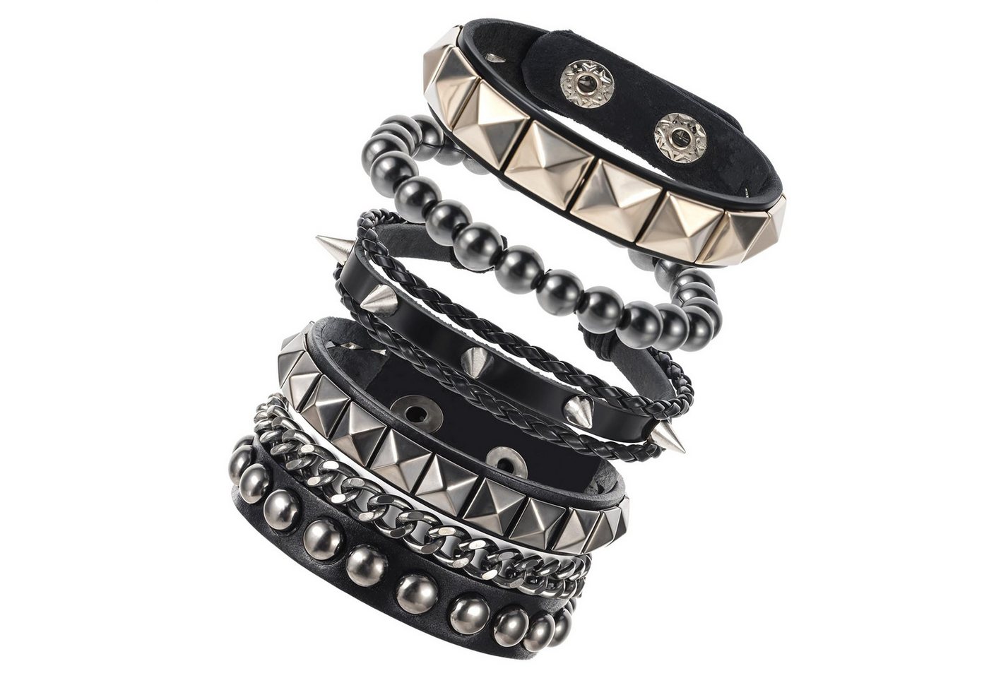 Bextsrack Lederarmband Set 4/6-teiliges Punk-Armband-Set für Herren, Schwarzes Lederarmband, Gothic geflochtener Armreif von Bextsrack