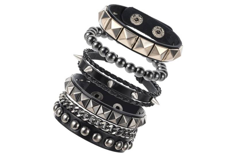 Bextsrack Lederarmband Set 4/6-teiliges Punk-Armband-Set für Herren, Schwarzes Lederarmband, Gothic geflochtener Armreif von Bextsrack