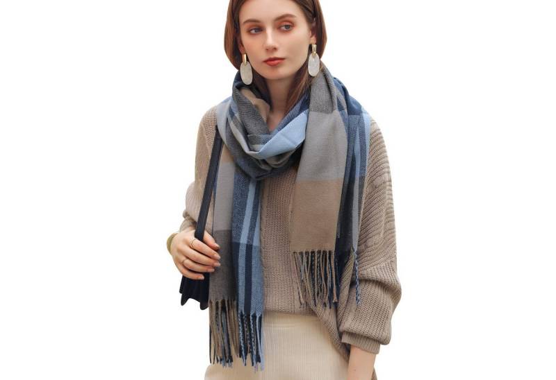 Bextsrack Modeschal Damen Kariert Oversized Schal mit Fransen, Winterschal Weich Wraps, Karo Fransen Schals Warm für Herbst Winter, Mischfarbe von Bextsrack