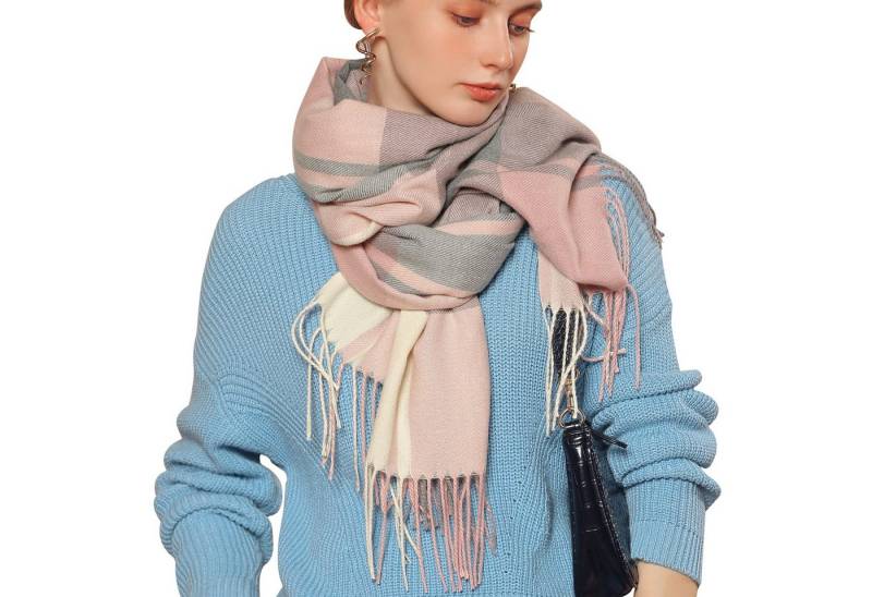 Bextsrack Modeschal Damen Kariert Oversized Schal mit Fransen, Winterschal Weich Wraps, Karo Fransen Schals Warm für Herbst Winter, Mischfarbe von Bextsrack