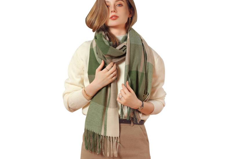 Bextsrack Modeschal Damen Kariert Oversized Schal mit Fransen, Winterschal Weich Wraps, Karo Fransen Schals Warm für Herbst Winter, Mischfarbe von Bextsrack