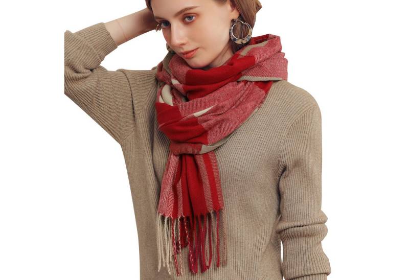 Bextsrack Modeschal Damen Kariert Oversized Schal mit Fransen, Winterschal Weich Wraps, Karo Fransen Schals Warm für Herbst Winter, Mischfarbe von Bextsrack