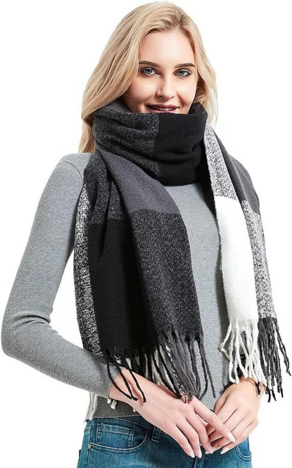 Bextsrack Modeschal Karierter Damen Schal mit Fransen, im Oversize Look,für Herbst Winter von Bextsrack