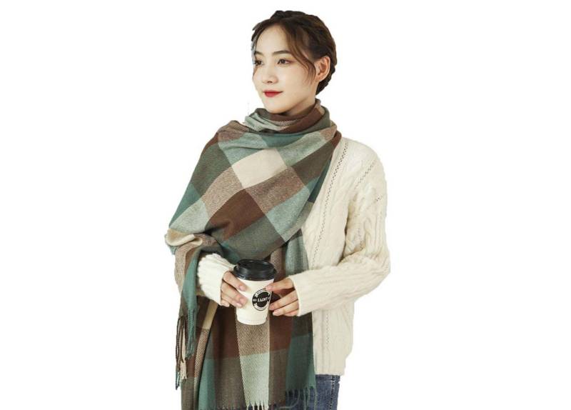 Bextsrack Modeschal Karierter Damen Schal mit Fransen, im Oversize Look,für Herbst Winter von Bextsrack