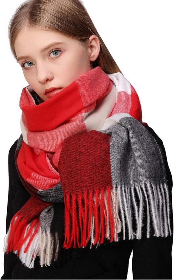 Bextsrack Modeschal Karierter Damen Schal mit Fransen, im Oversize Look,für Herbst Winter von Bextsrack