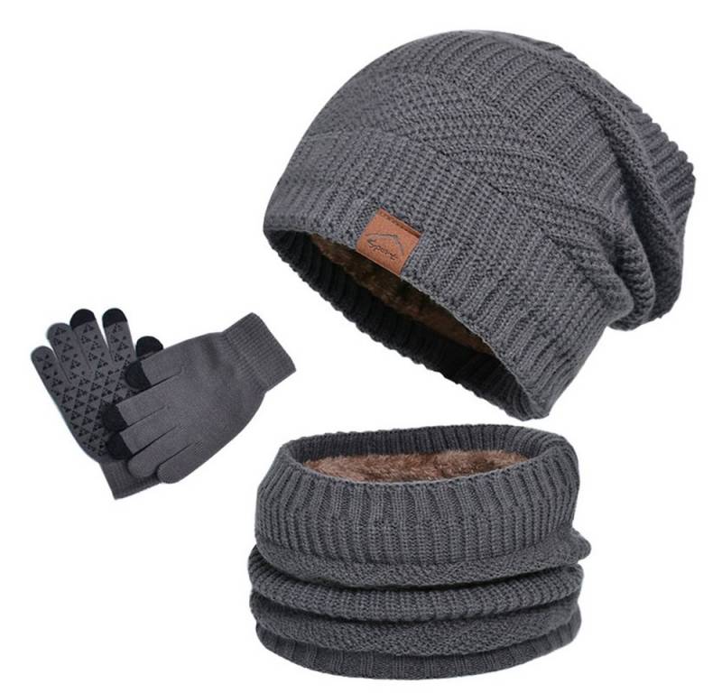 Bextsrack Mütze & Schal 3 Stück Mütze, Schal & Handschuh-Sets für Herren Damen (Strick Gefüttert Beanie Mütze Touchscreen Handschuhe Schal Wärmer) für Kaltes Wetter 3-in-1 Set für den Winter von Bextsrack