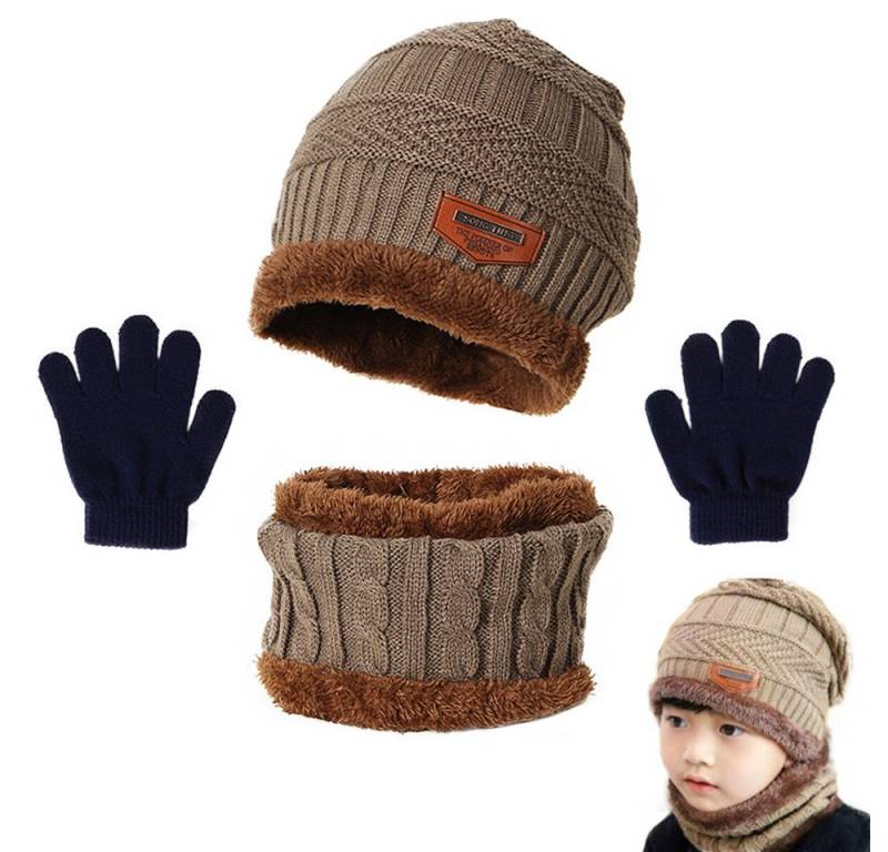 Bextsrack Mütze & Schal 3-in-1 Set Kinder Wintermütze Schal Handschuhe Weihnachtsgeschenk Set Winter-Wärmeset für Jungen und Mädchen von Bextsrack