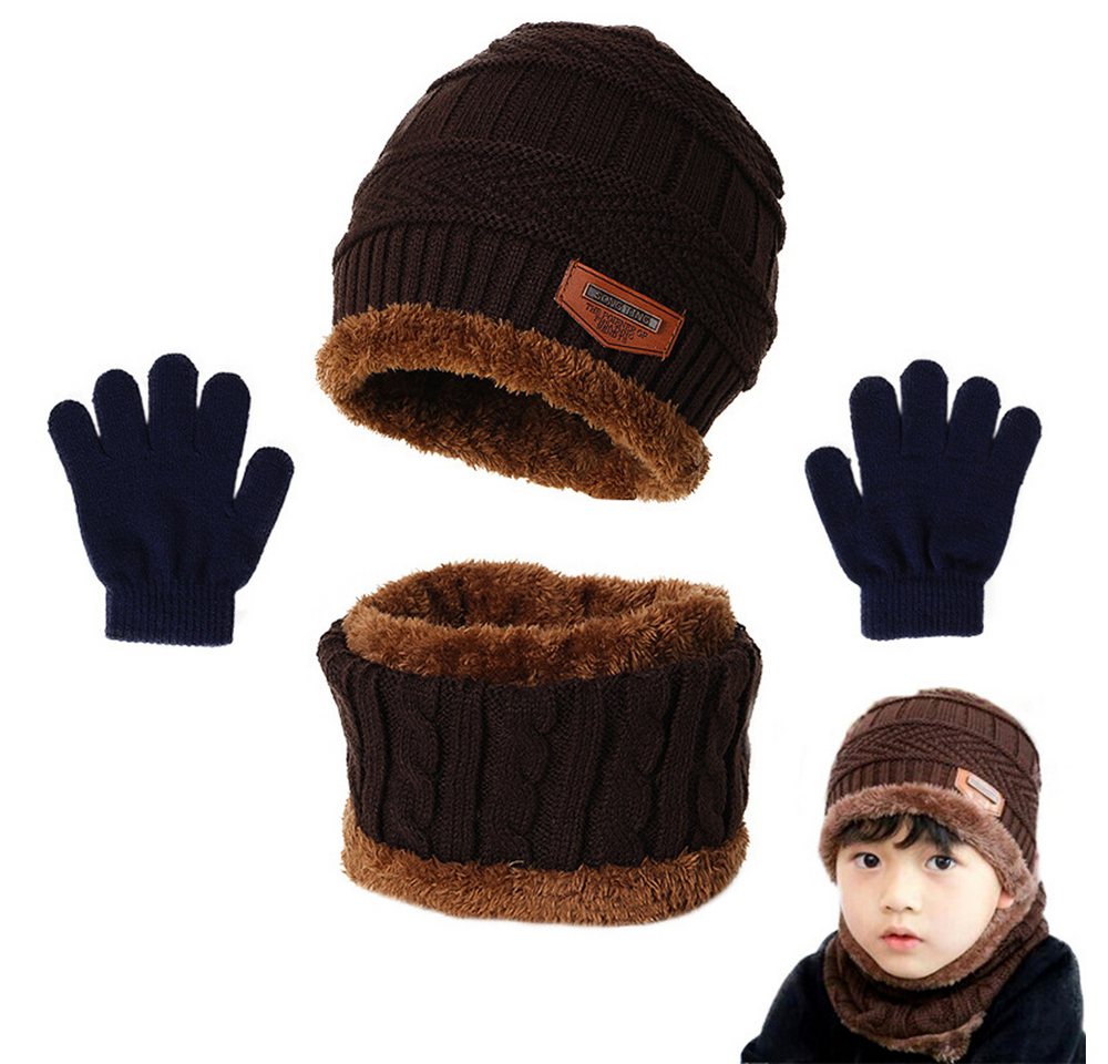 Bextsrack Mütze & Schal 3-in-1 Set Kinder Wintermütze Schal Handschuhe Weihnachtsgeschenk Set Winter-Wärmeset für Jungen und Mädchen von Bextsrack