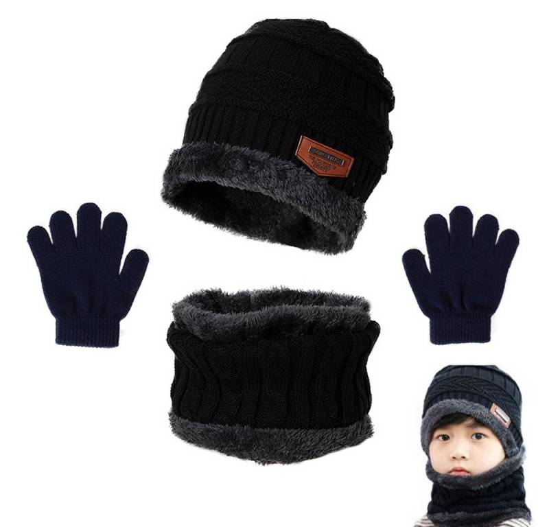 Bextsrack Mütze & Schal 3-in-1 Set Kinder Wintermütze Schal Handschuhe Weihnachtsgeschenk Set Winter-Wärmeset für Jungen und Mädchen von Bextsrack