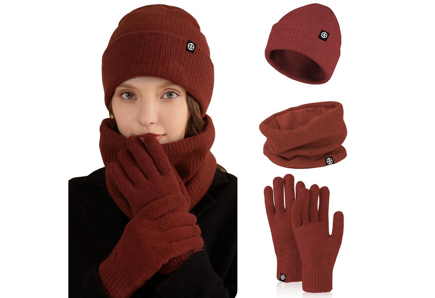 Bextsrack Mütze & Schal 3in1 Unisex BeanieMütze Touchscreen Handschuhe und Loop Schal Set (Mit Weiches Fleecefutter) für Outdoor Sport Joggen Skifahren von Bextsrack