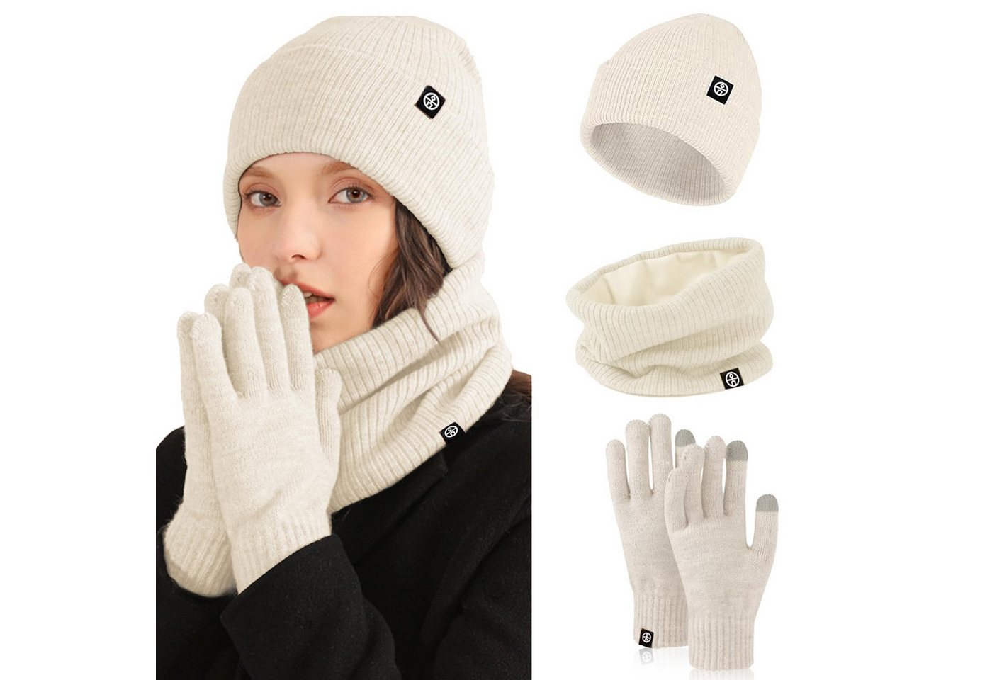 Bextsrack Mütze & Schal 3in1 Unisex BeanieMütze Touchscreen Handschuhe und Loop Schal Set (Mit Weiches Fleecefutter) für Outdoor Sport Joggen Skifahren von Bextsrack
