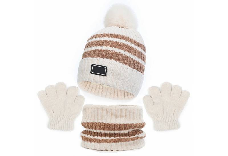Bextsrack Mütze & Schal Filzhut Kinder Unisex Schal Mütze Handschuhe Set (Wintermütze, Schal, Handschuhe, dreiteiliges Set) von Bextsrack