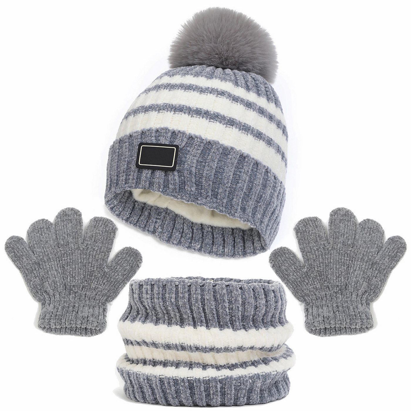 Bextsrack Mütze & Schal Filzhut Kinder Unisex Schal Mütze Handschuhe Set (Wintermütze, Schal, Handschuhe, dreiteiliges Set) von Bextsrack