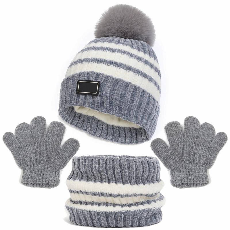 Bextsrack Mütze & Schal Filzhut Kinder Unisex Schal Mütze Handschuhe Set (Wintermütze, Schal, Handschuhe, dreiteiliges Set) von Bextsrack