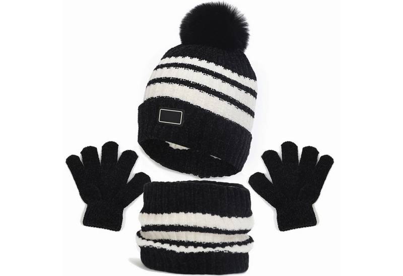 Bextsrack Mütze & Schal Filzhut Kinder Unisex Schal Mütze Handschuhe Set (Wintermütze, Schal, Handschuhe, dreiteiliges Set) von Bextsrack