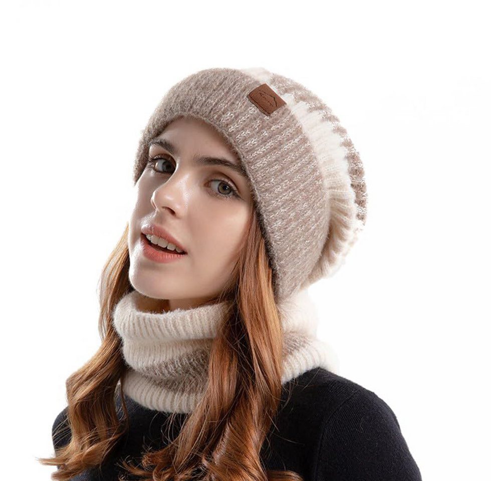 Bextsrack Mütze & Schal Herbst Winter Schal und Mütze Set 55-60CM Wintermütze Strickmütze mit Schal Damen Warme Mütze Beanie von Bextsrack