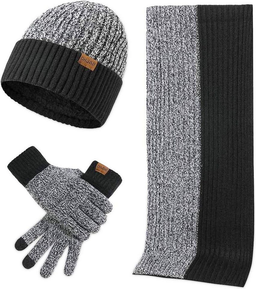 Bextsrack Mütze & Schal Mütze-, Schal- und Touchscreen-Handschuh-Set zweiteiliges Winter-Warmhalte-Set in zwei Farben von Bextsrack