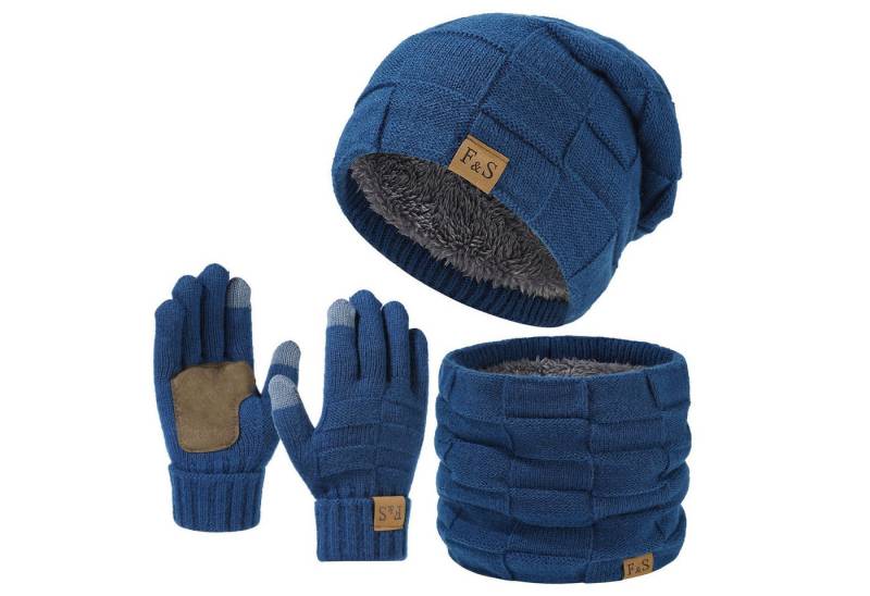 Bextsrack Mütze & Schal Strickmütze, Schal und Handschuh-Set, Winterstrickmütze, Touchscreen-Handschuhe, gefütterter Kragen, Unisex von Bextsrack
