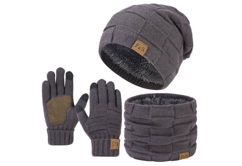 Bextsrack Mütze & Schal Strickmütze, Schal und Handschuh-Set, Winterstrickmütze, Touchscreen-Handschuhe, gefütterter Kragen, Unisex von Bextsrack