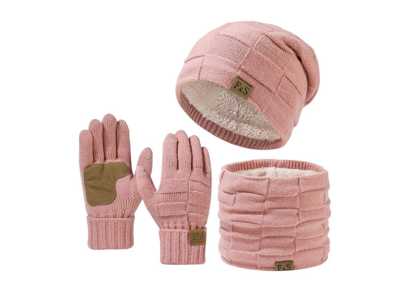 Bextsrack Mütze & Schal Strickmütze, Schal und Handschuh-Set, Winterstrickmütze, Touchscreen-Handschuhe, gefütterter Kragen, Unisex von Bextsrack