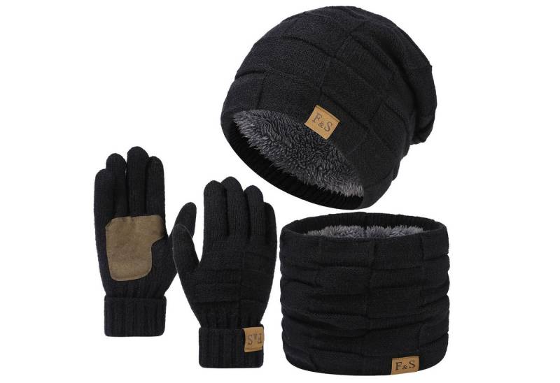 Bextsrack Mütze & Schal Strickmütze, Schal und Handschuh-Set, Winterstrickmütze, Touchscreen-Handschuhe, gefütterter Kragen, Unisex von Bextsrack